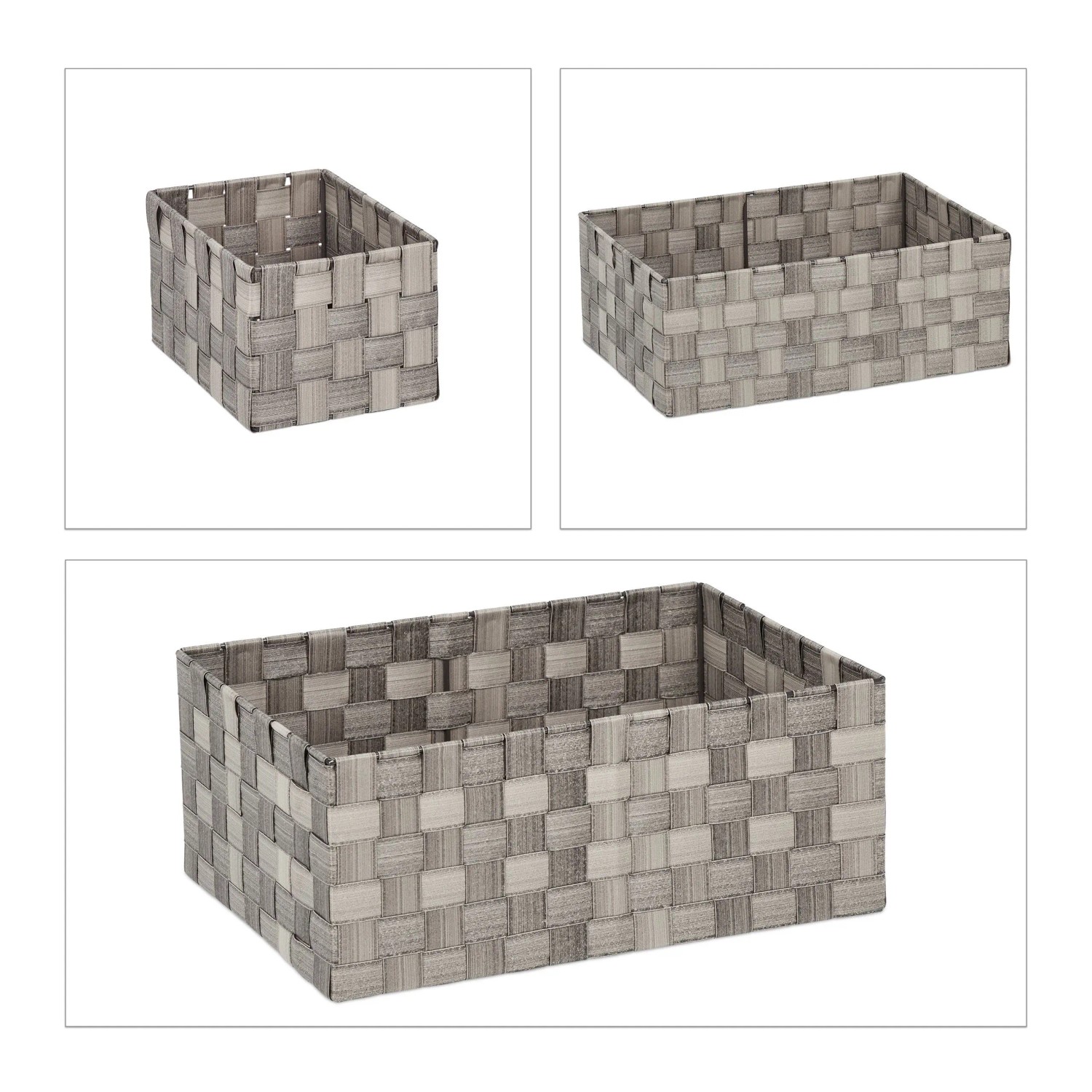 Relaxdays Aufbewahrungskorb Flechtoptik 4er Set PP/Metall Grau Stapelbar 15 cm x 37 cm x 26 cm