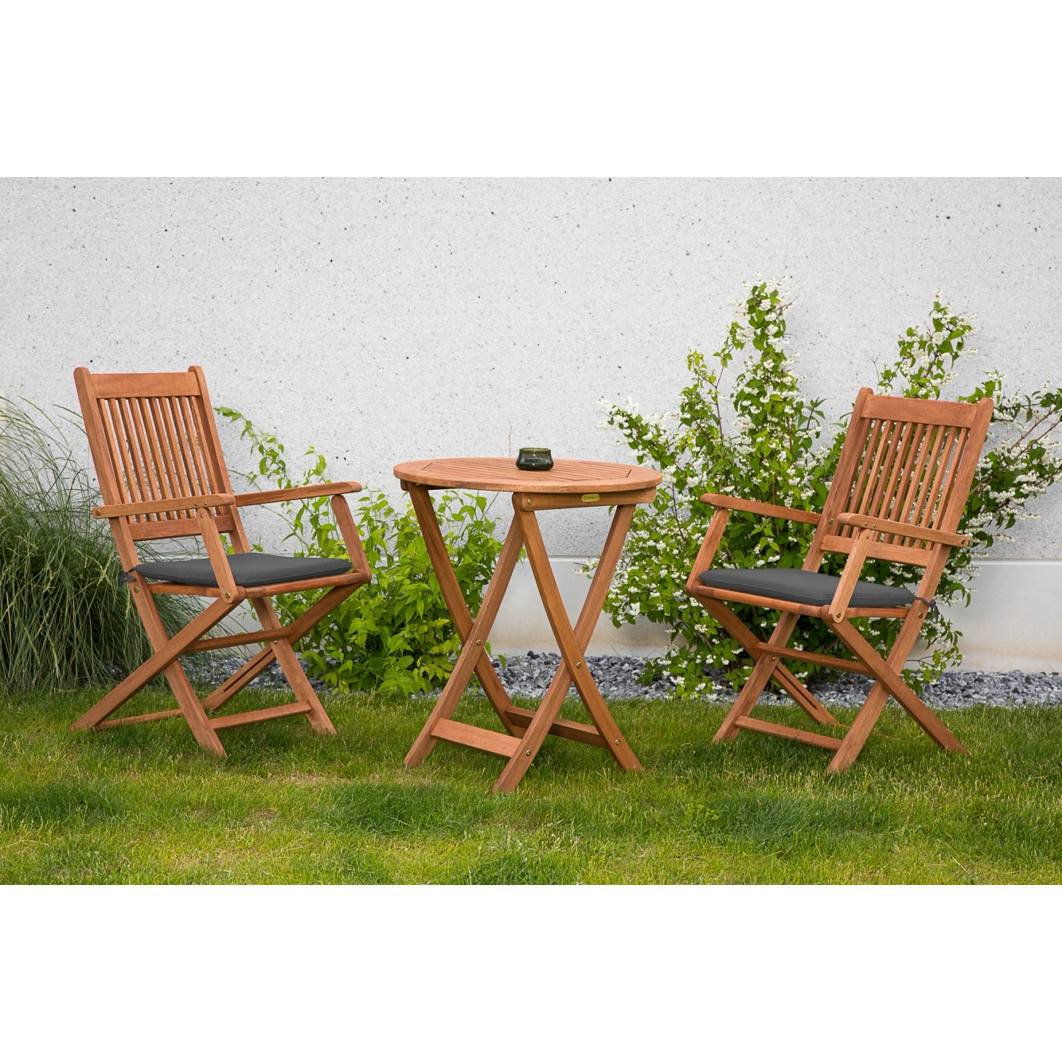 Merxx Rio Gartenmöbel-Set 5-tlg. 2 Klappsessel Auflagen Grau Klapptisch Ø 6 günstig online kaufen