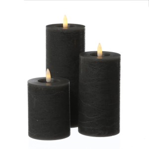 Marelida LED Kerzenset LINA, 3 graue Echtwachskerzen in rustikaler Optik mit Timer und flackernder Flamme.