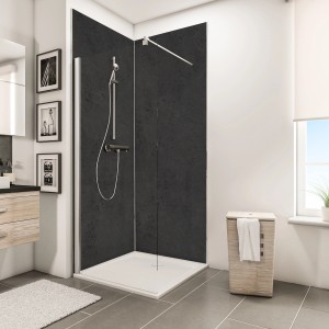 Schulte Duschrückwand Decodesign Stein Anthrazit, 210x100cm im Badezimmer.