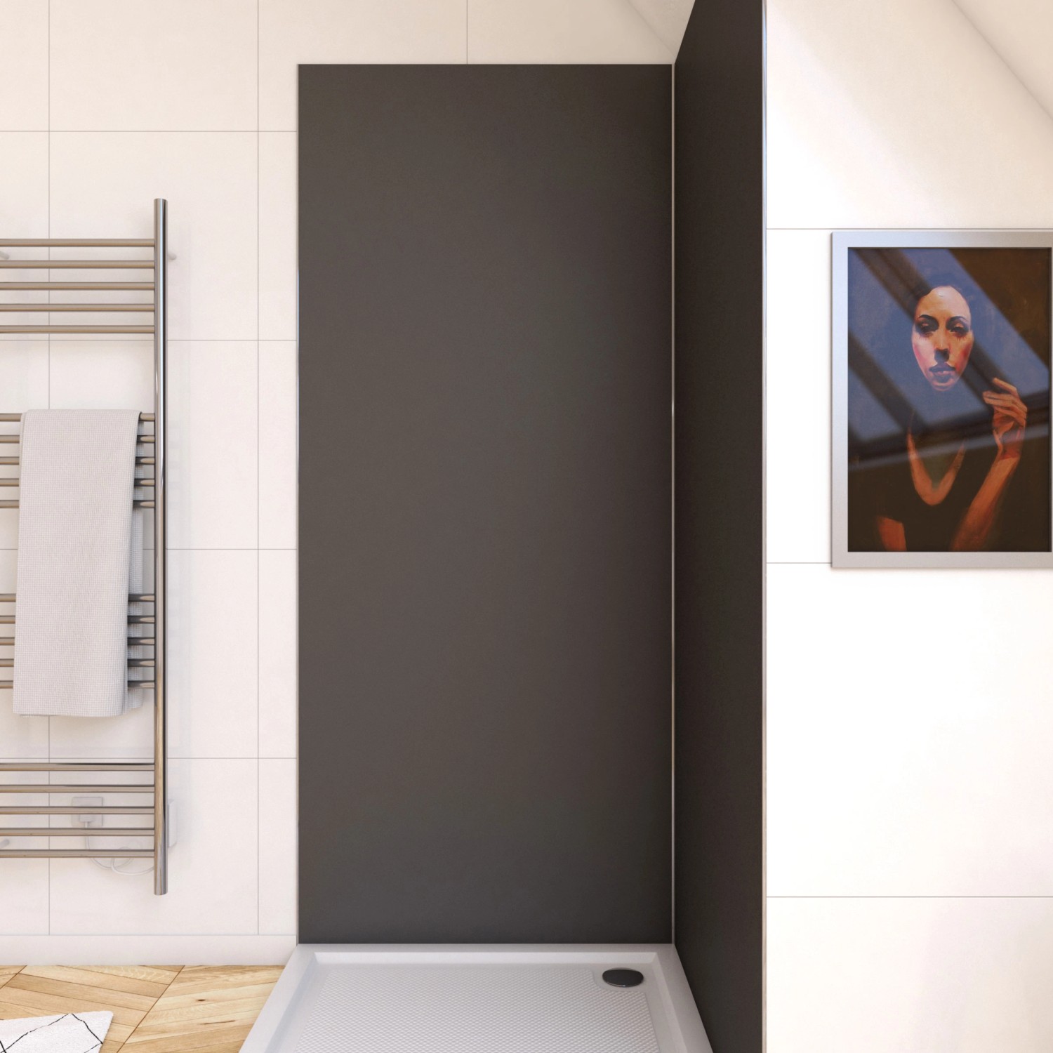Thumbnail - Aurlane Design-Duschwand Satin Grey 90 cm x 210 cm x 0,3 cm