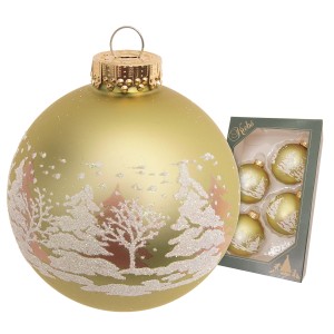 Krebs Glas Lauscha Weihnachtskugeln Winterwald Goldfarbig 7cm