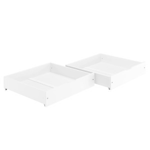 Zweiteiliger, weißer Bettkasten aus Buche (97x90 cm) für Betten, zur Aufbewahrung unter dem Bett.