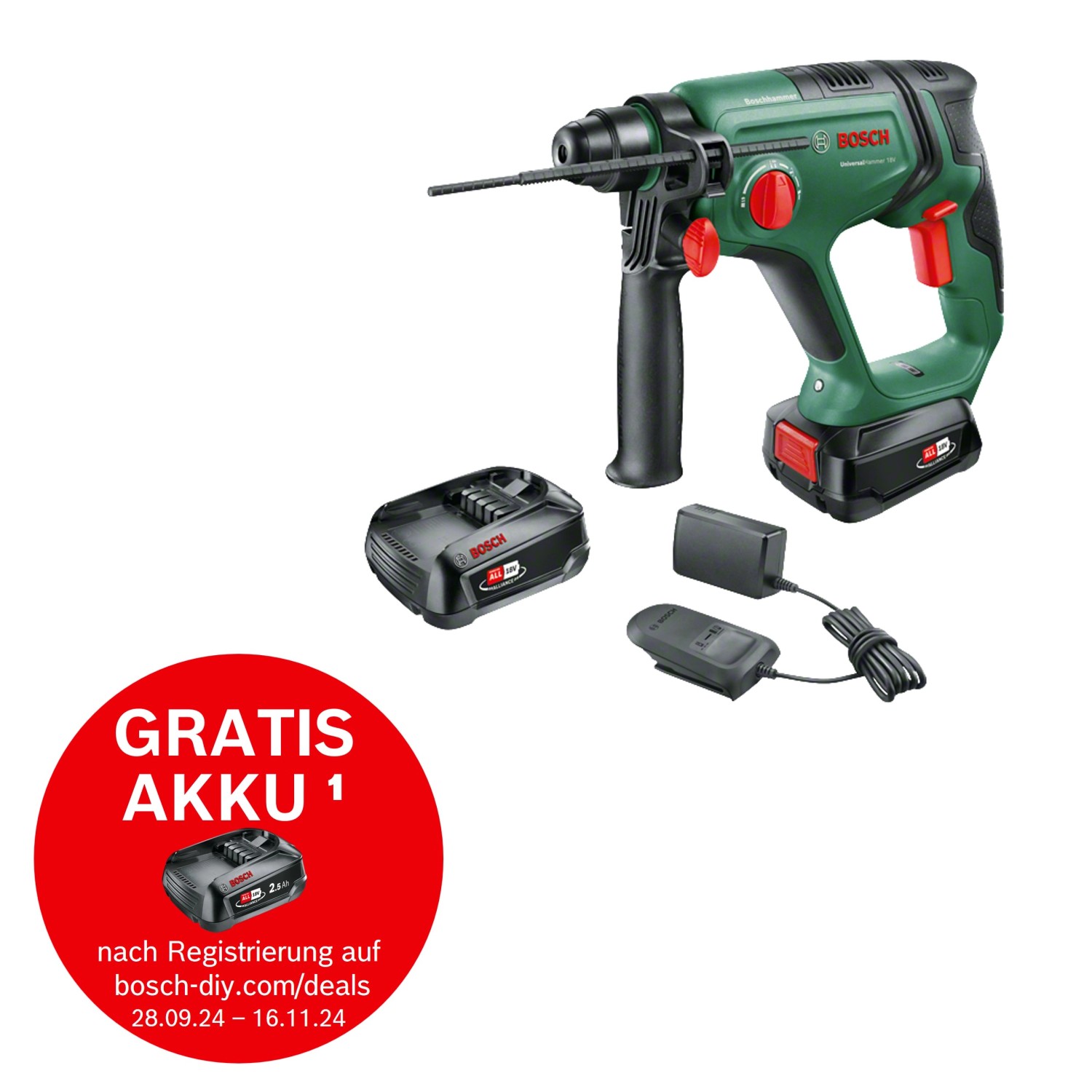 Bosch 18 V Akku-Bohrhammer Bosch Universal Hammer 18V inkl. 2,5 Ah Akkus