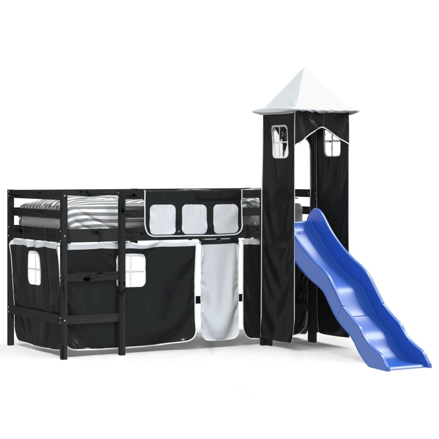 vidaXL Kinderhochbett mit Turm Weiß & Schwarz 90x190 cm Kiefernholz 3207087 günstig online kaufen