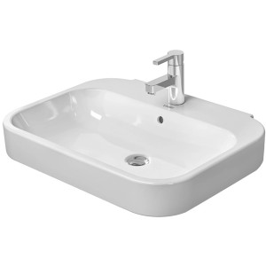 Weißes Duravit Happy D.2 Handwaschbecken, 60 cm, mit Überlauf und Hahnloch.