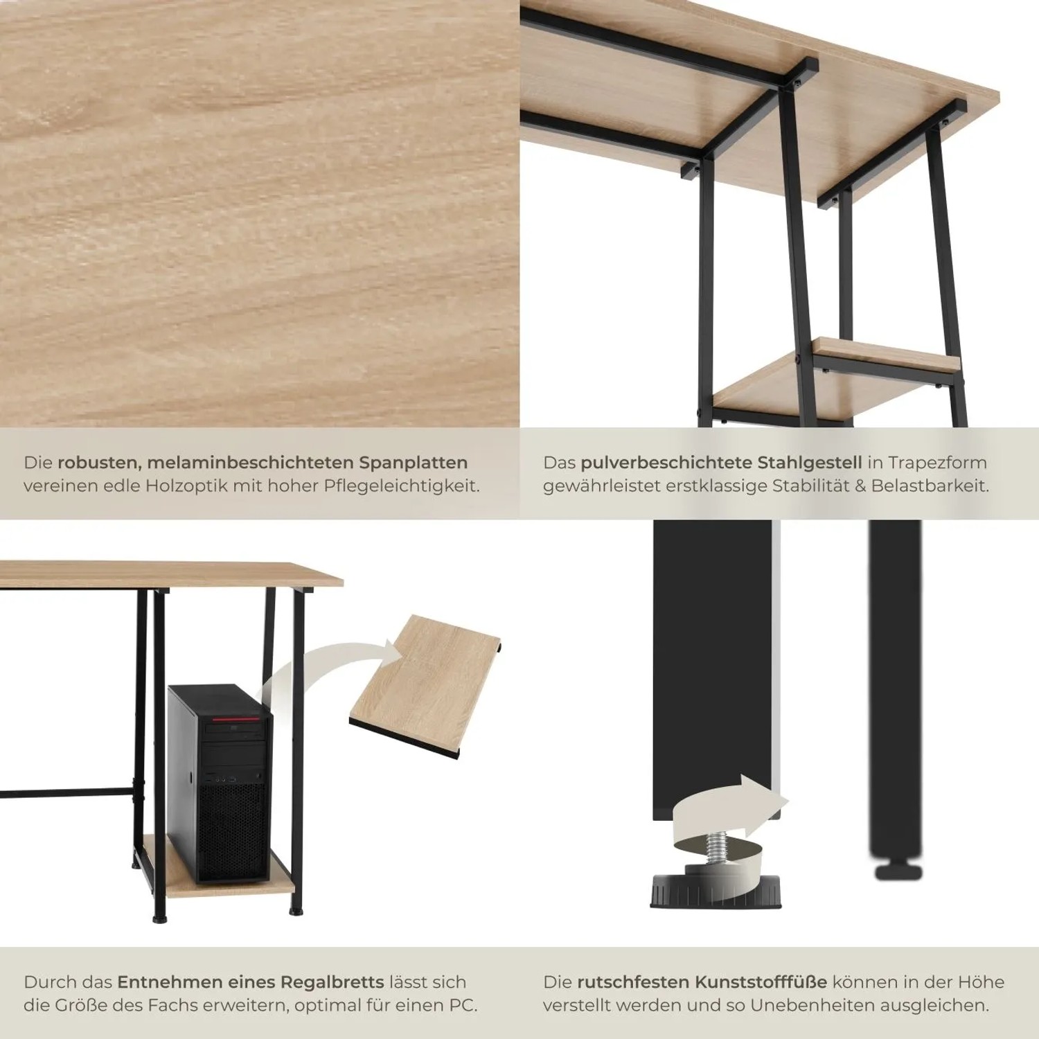 Tectake Schreibtisch Paisley im Industrial Style mit Holz- und Stahl-Elementen.