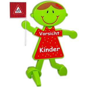 Reflektierendes 3D Warnschild Lisa Brems "Vorsicht Kinder" mit Warnflagge, für mehr Sicherheit.