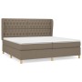 Boxspringbett Taupe 200x200 cm mit gestepptem Kopfteil und Matratze.