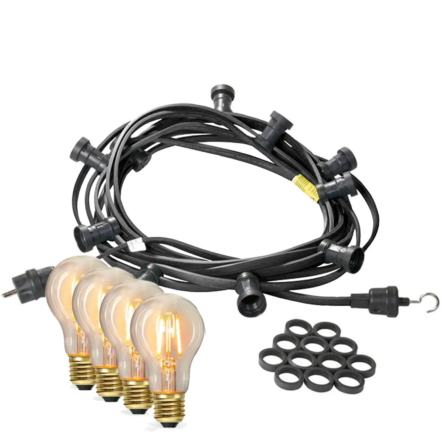 Satisfire Illu- Partylichterkette 40m Schwarz Biergarten Terrasse 40x Filament Glühbirne