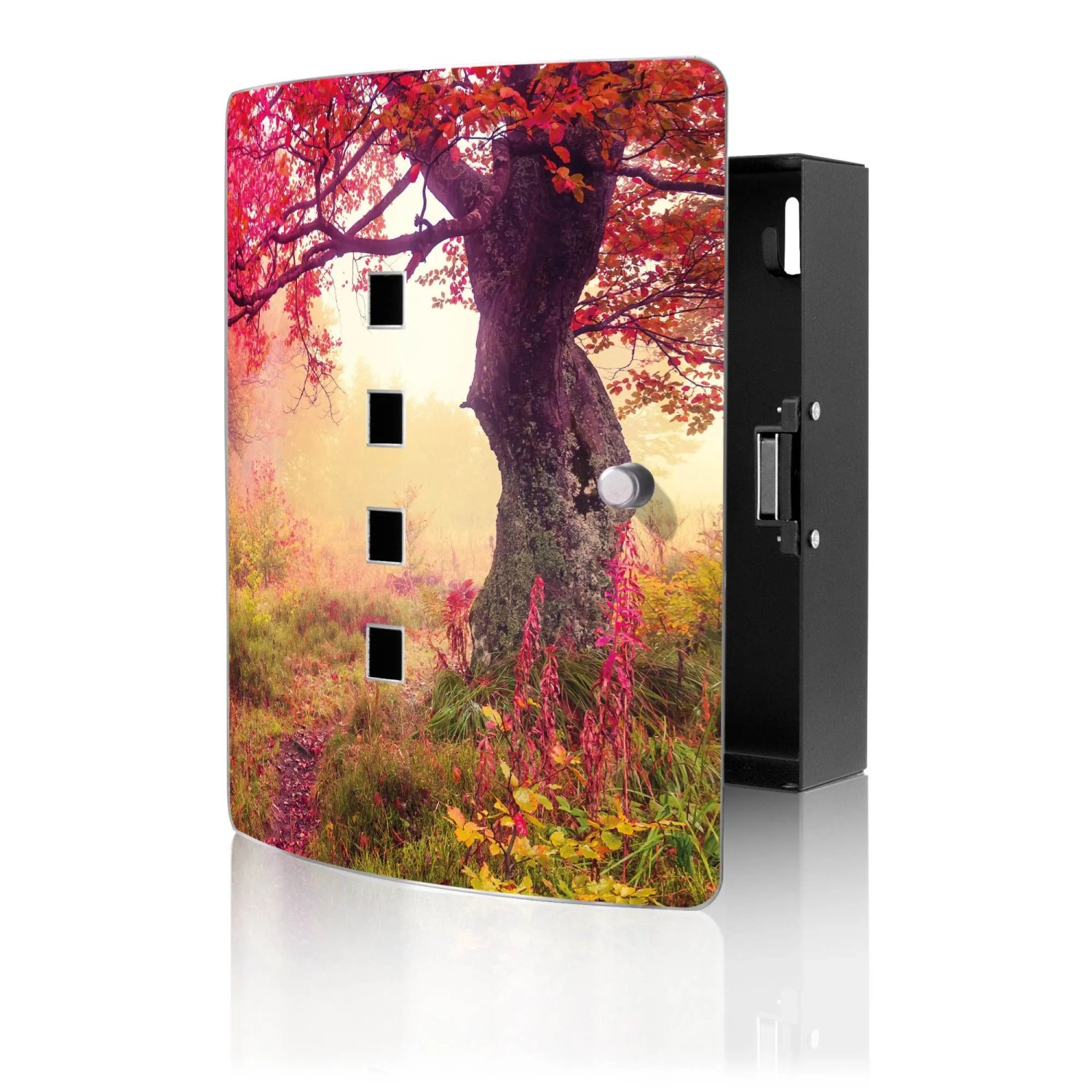 Banjado Design Schlüsselkasten Aus Edelstahl Für 10 Schlüssel 24x21,5x7cm Mit Magnetverschluss Motiv Lichtung Im Herbst