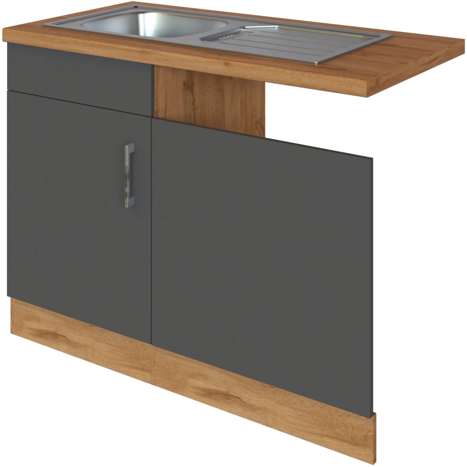 Held Möbel Spülzentrum Sorrento, 110cm, anthrazit/Wildeiche Optik, mit Spüle und Tür.