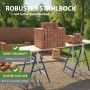 TRUTZHOLM Arbeitsbock 2er-Set, höhenverstellbar, belastbar mit Ziegelsteinen auf Werkstatt.