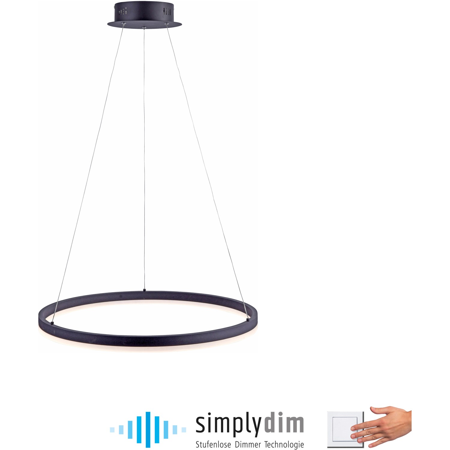 Moderne, anthrazitfarbene LED-Pendelleuchte Titus von Paul Neuhaus, Ø 60 cm, dimmbar.