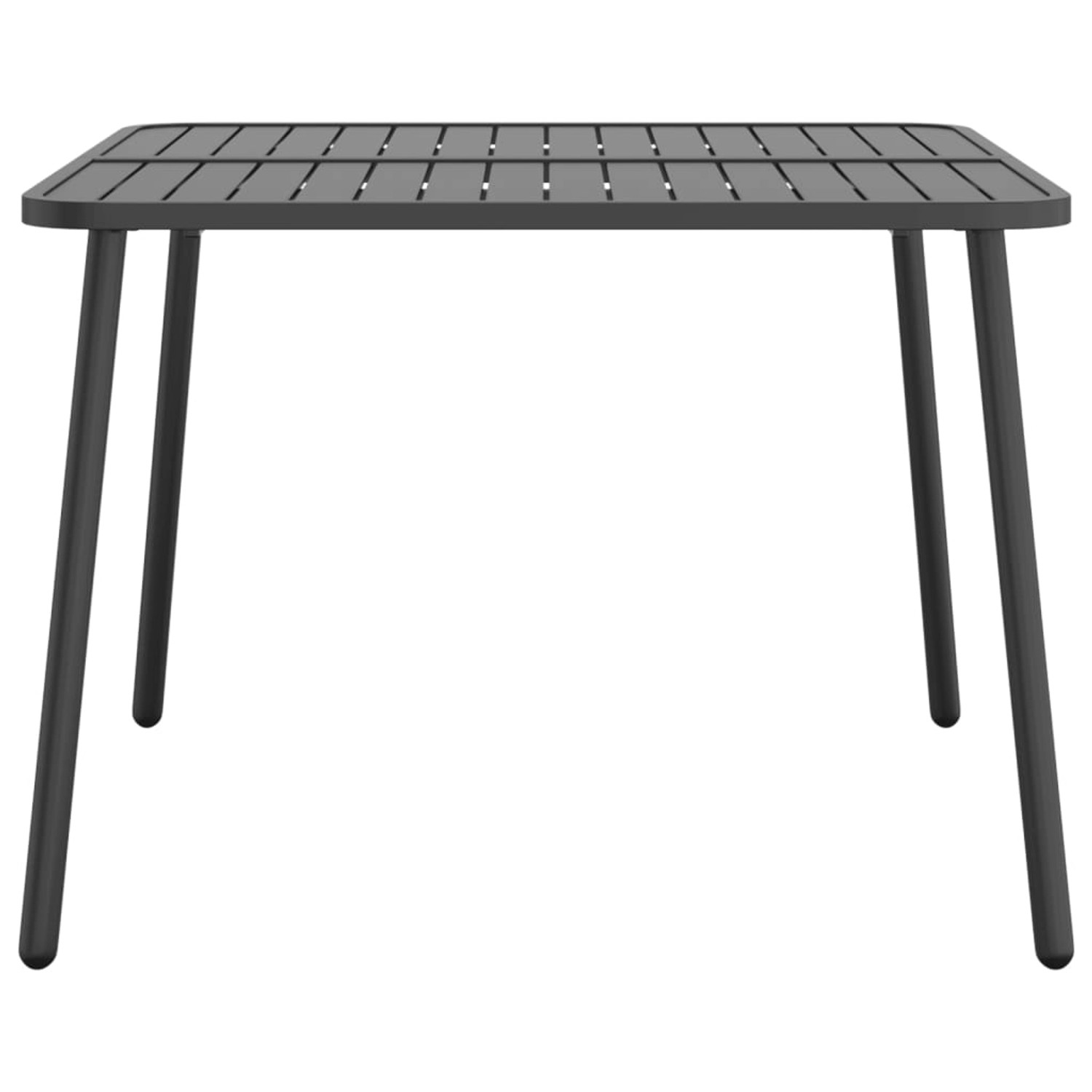 Quadratischer, anthrazitfarbener Gartentisch aus Stahl, 100x100 cm. Ideal für Terrasse und Garten.