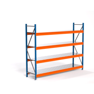 PROREGAL Weitspannregal MAXIMUS PRO Grundregal, blau/orange mit 4 Stahlplatten-Fachböden.