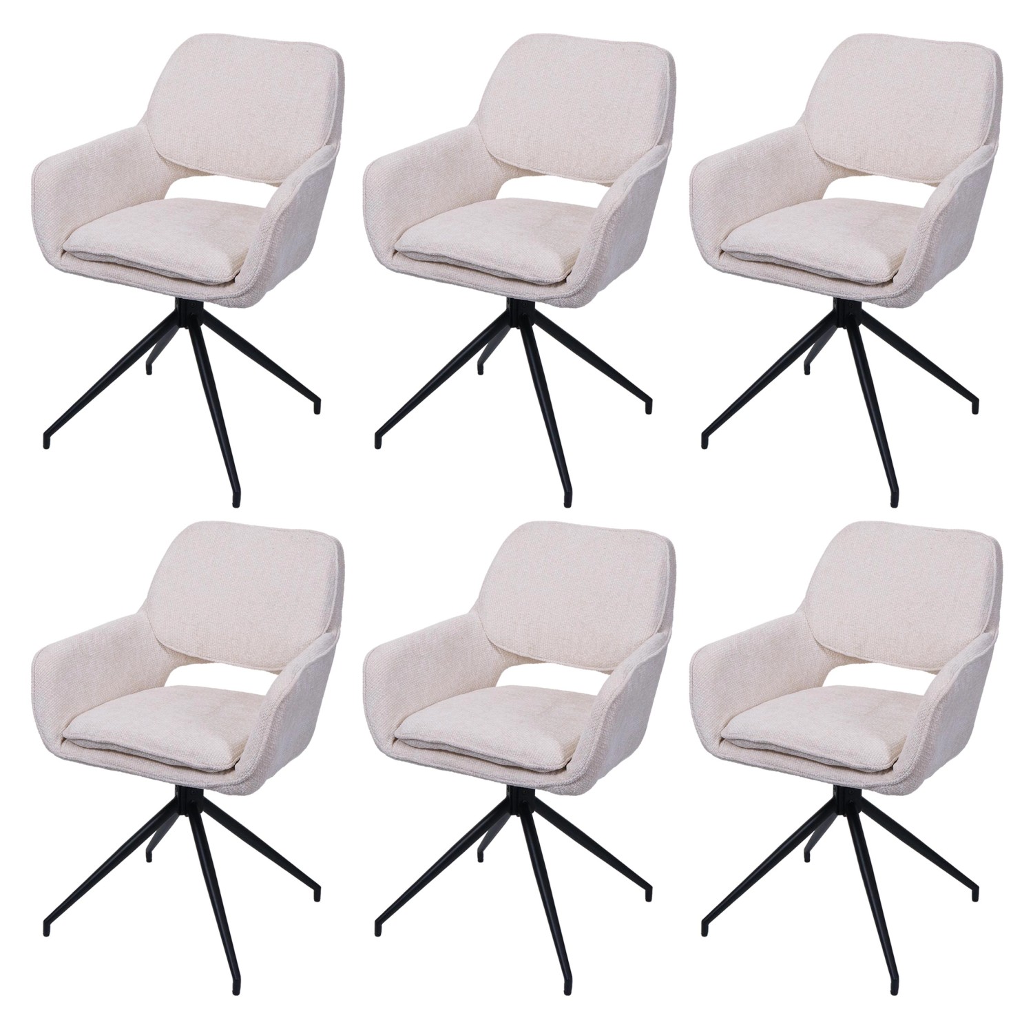 MCW Esszimmerstuhl N74 6er-Set Stoff Chenille 490g/m² Creme günstig online kaufen