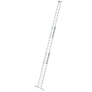 PROREGAL 3-teilige Sprossen-Mehrzweckleiter mit Traverse und Wandlaufrollen, 3 x 12 Sprossen.