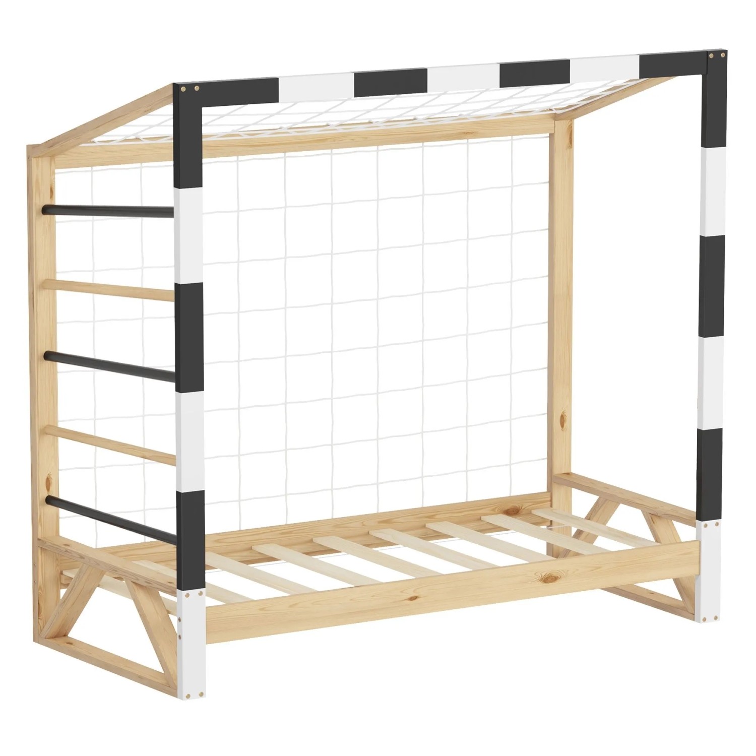 Ml-Design Kinderbett Fußballtor 70x140 cm Schwarz-Weiß Kiefernholz