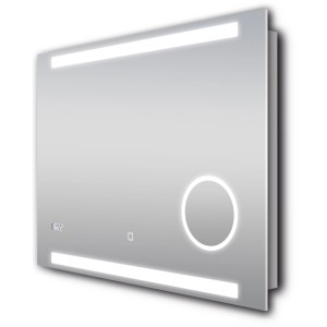 DSK Design LED-Lichtspiegel Silver Conde, 80x60 cm, mit Digitaluhr und Kosmetikspiegel.