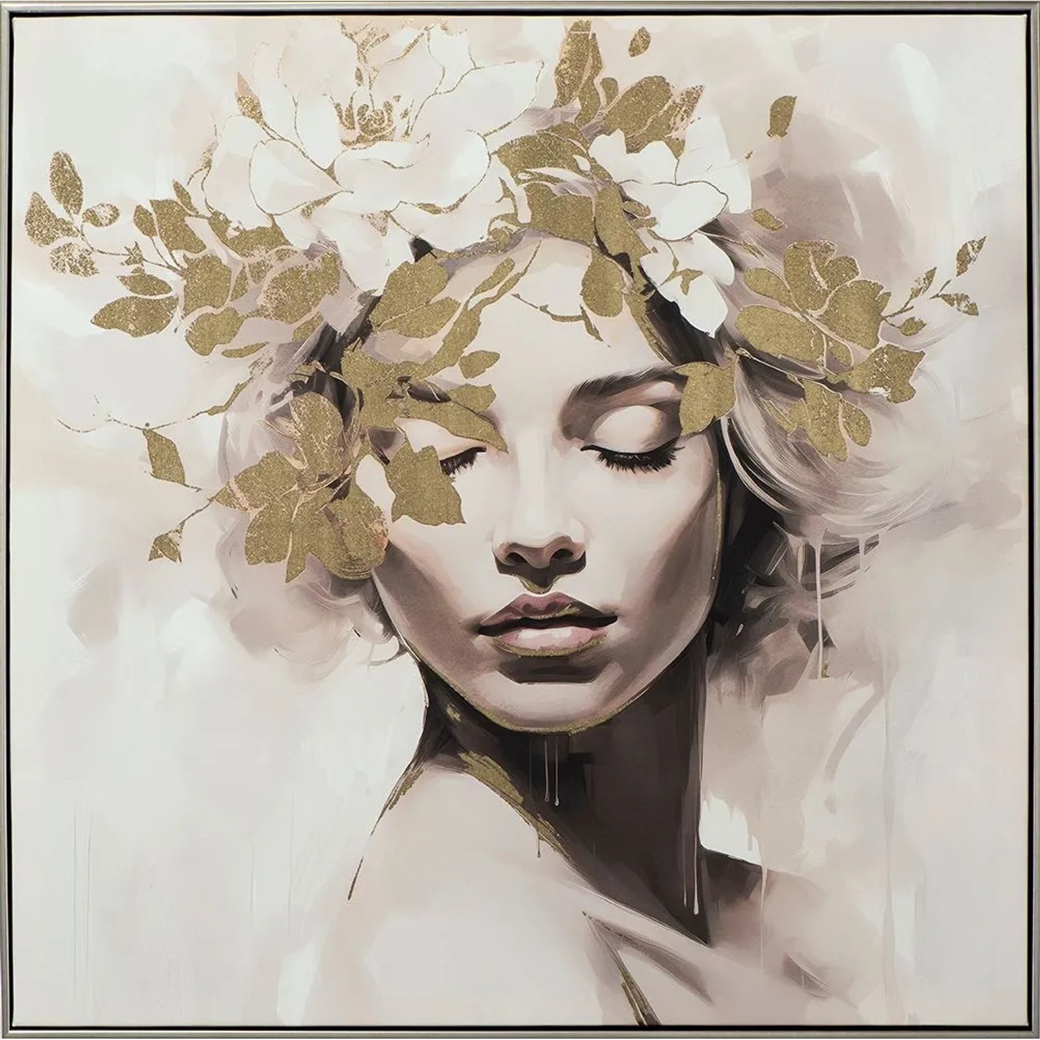 Art Universe Leinwandbild Gold Flowered Beauty 82 x 82 cm