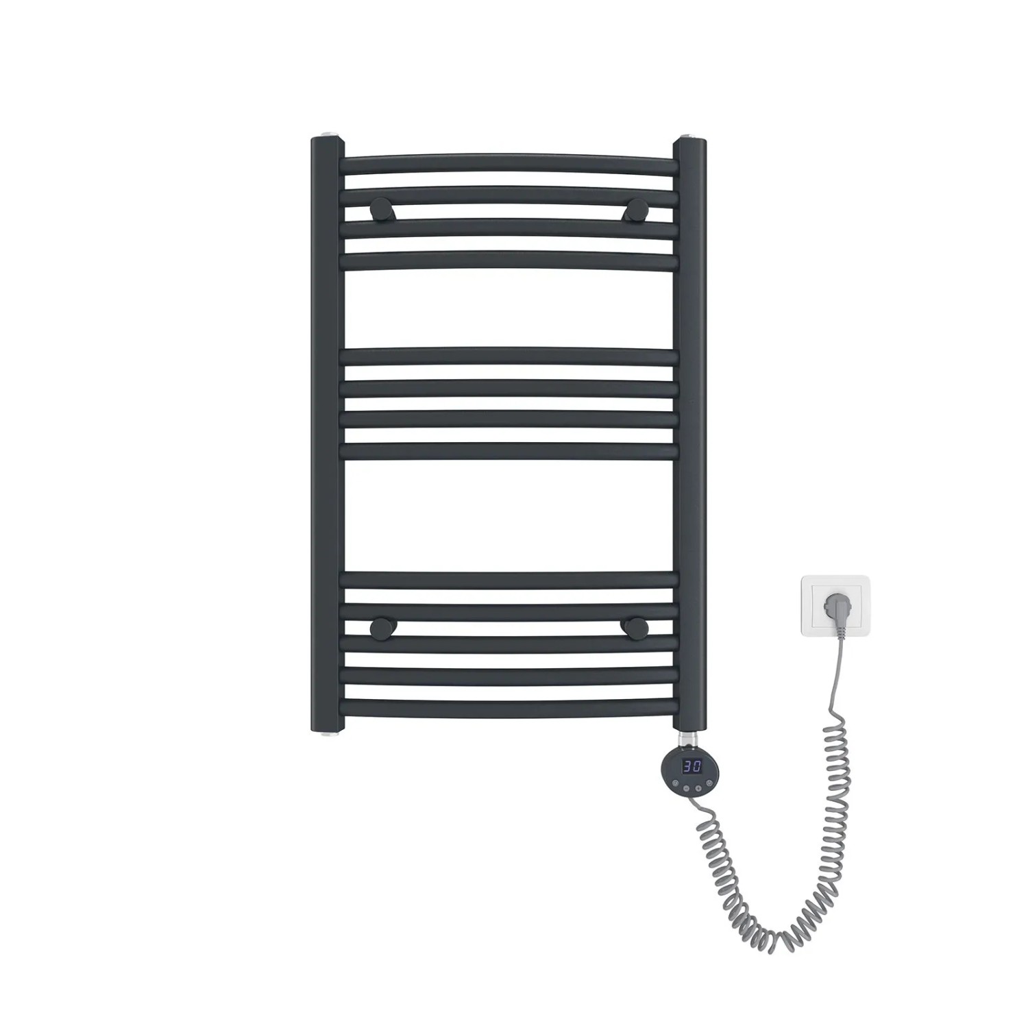 Emke Elektrischer Badheizkörper Gebogen mit Thermostat Handtuchtrockner mit Heizstab 75×50cm 300W Anthrazit