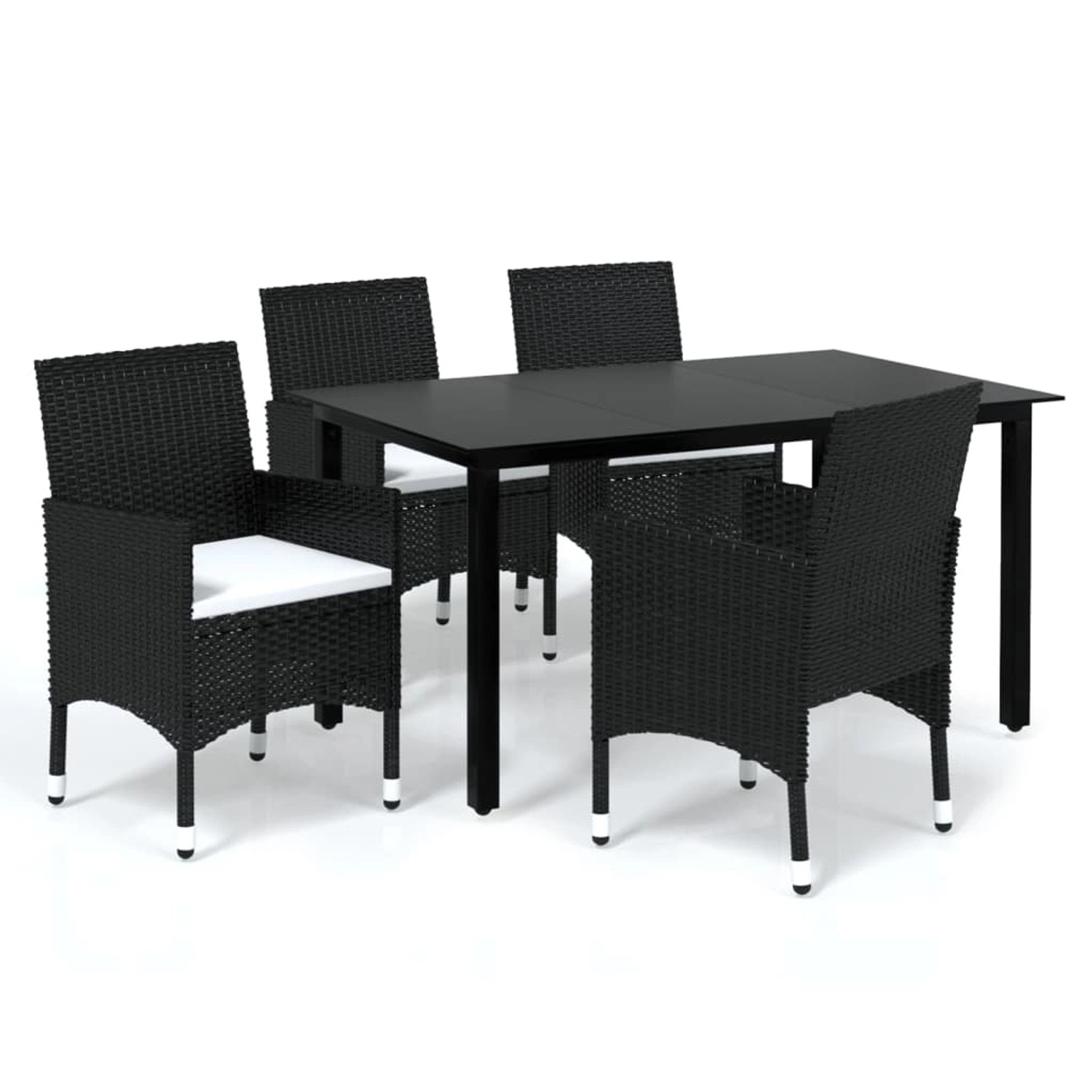 vidaXL 5-tlg Garten-Essgruppe mit Kissen Poly Rattan Schwarz Modell 9