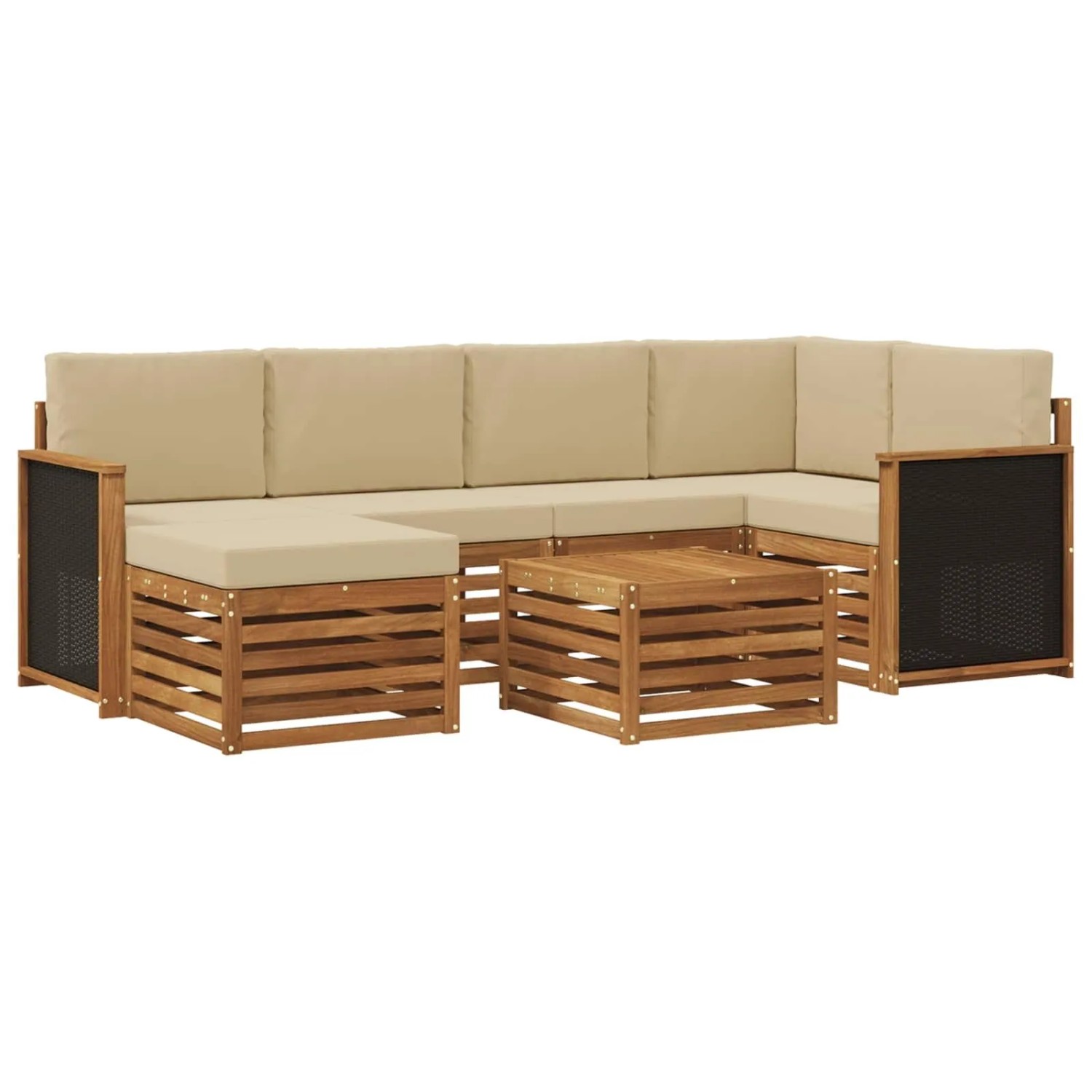 vidaXL Ecksofa Set 6 Stk Natur Massives Akazienholz und Polyester 3384584