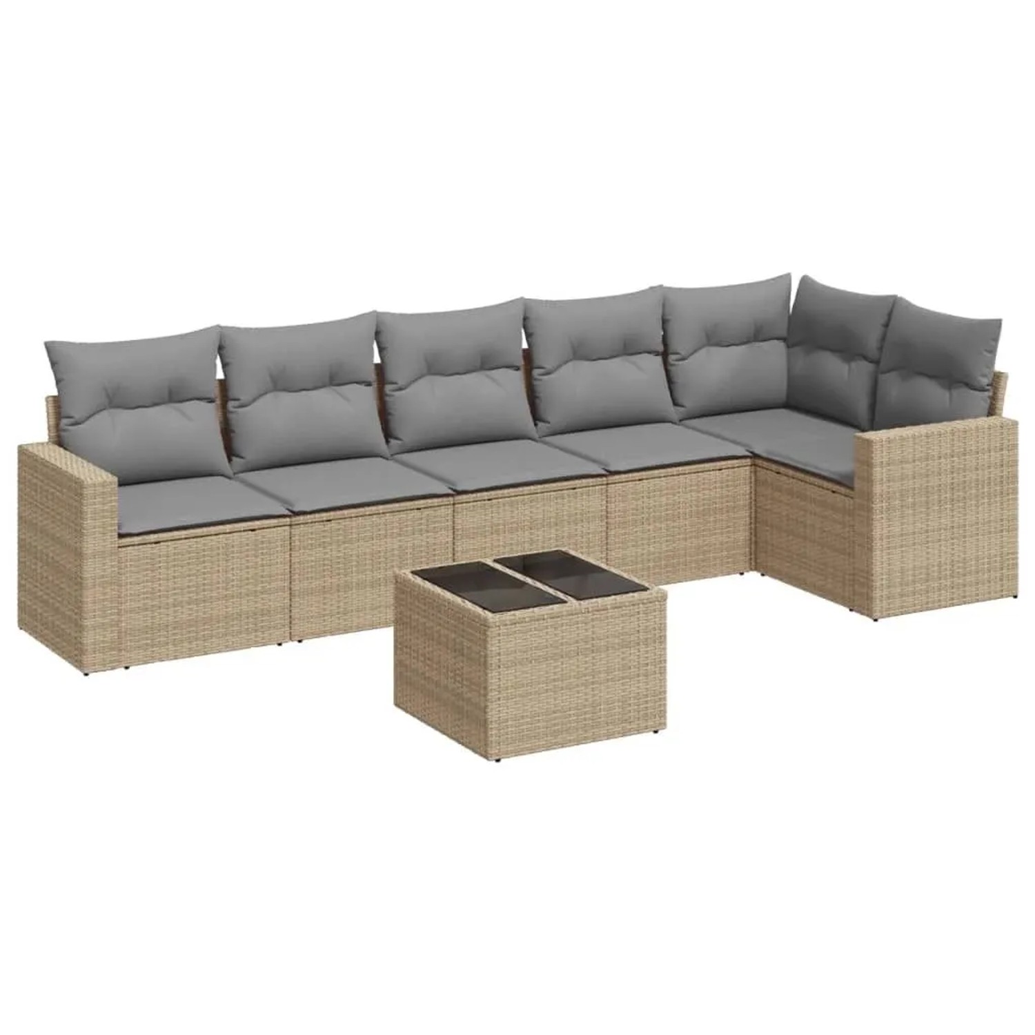 vidaXL 7-Tlg Garten-Sofagarnitur mit Kissen Beige Poly Rattan 3251336 günstig online kaufen