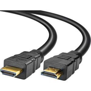 Schwarzes Schwaiger HDMI Kabel mit vergoldeten Steckern für hochauflösende Bild- und Tonübertragung.