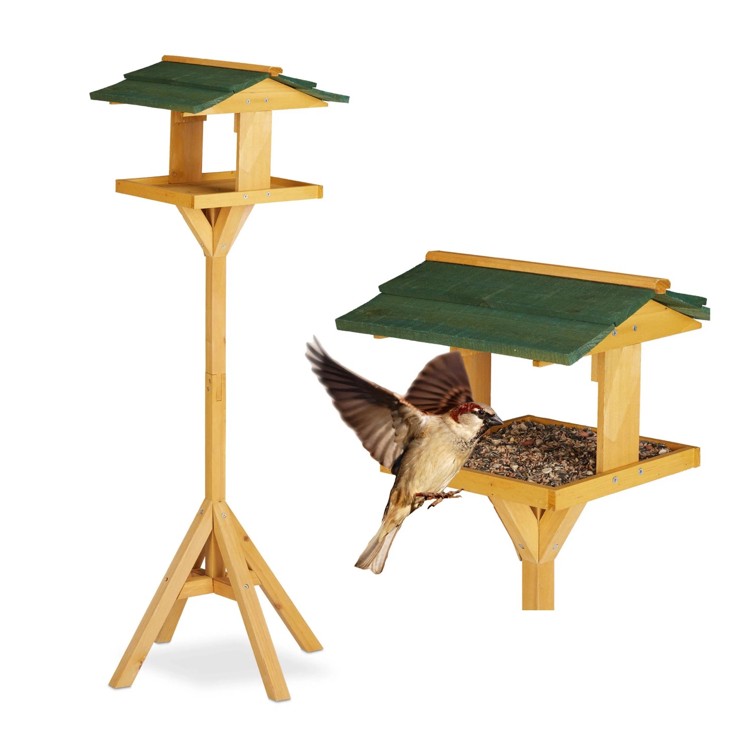 Relaxdays Vogelhaus Tannenholz Natur Grün mit Ständer 117 cm x 34 cm x 36 cm 2,3 kg