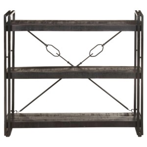 Schwarzes vidaXL Bücherregal aus massivem Mangoholz und Stahl mit 3 Ablagen im Industriestil.