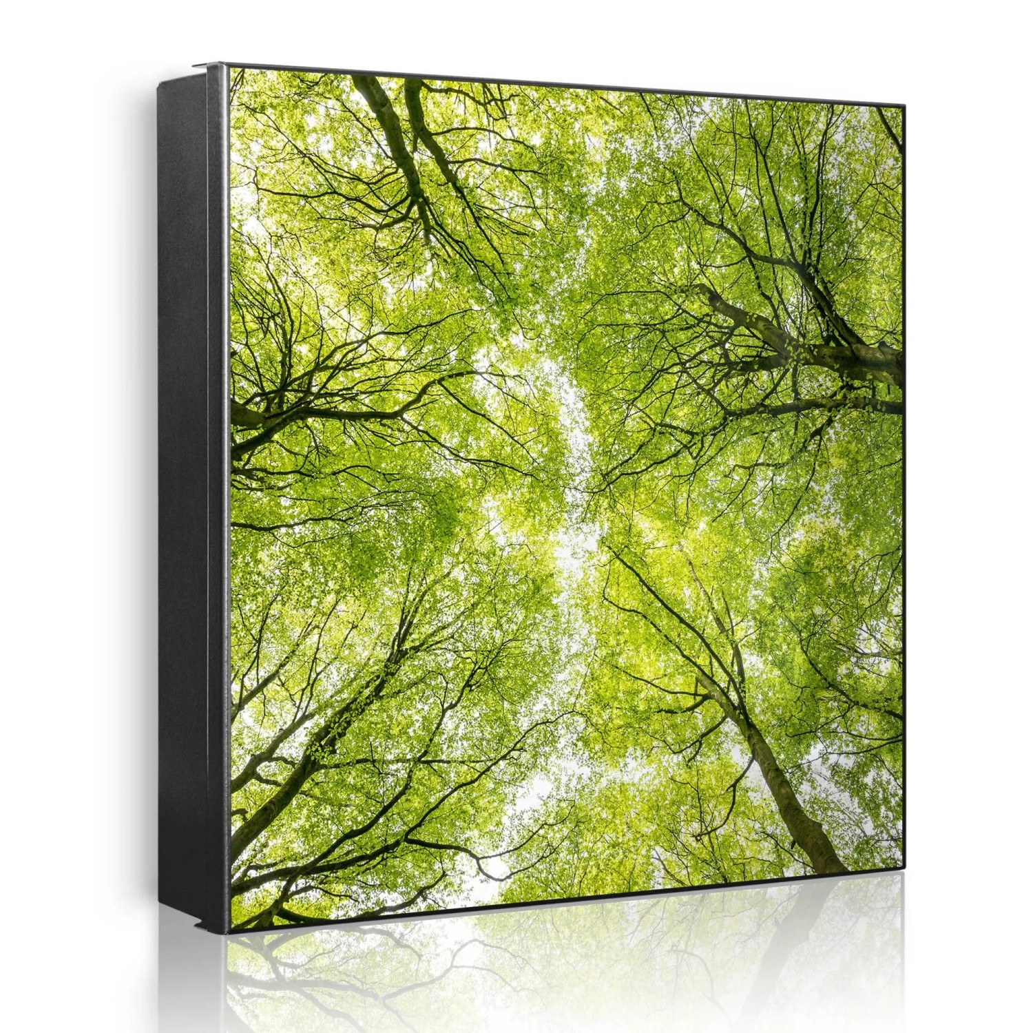 Banjado Großer Schlüsselkasten Metall 30x30cm Schwarz Scharnier Links 50 Haken Beschreibbar Magnetisch Motiv Zwischen Bäumen