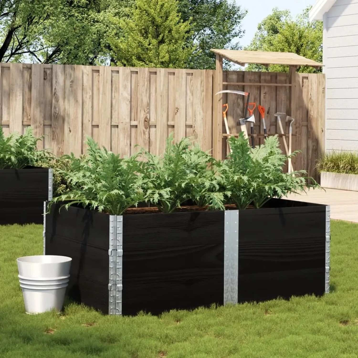 Schwarzes vidaXL Pflanzbeet aus Kiefernholz, 150x100 cm, ideal für Garten, Balkon oder Terrasse.