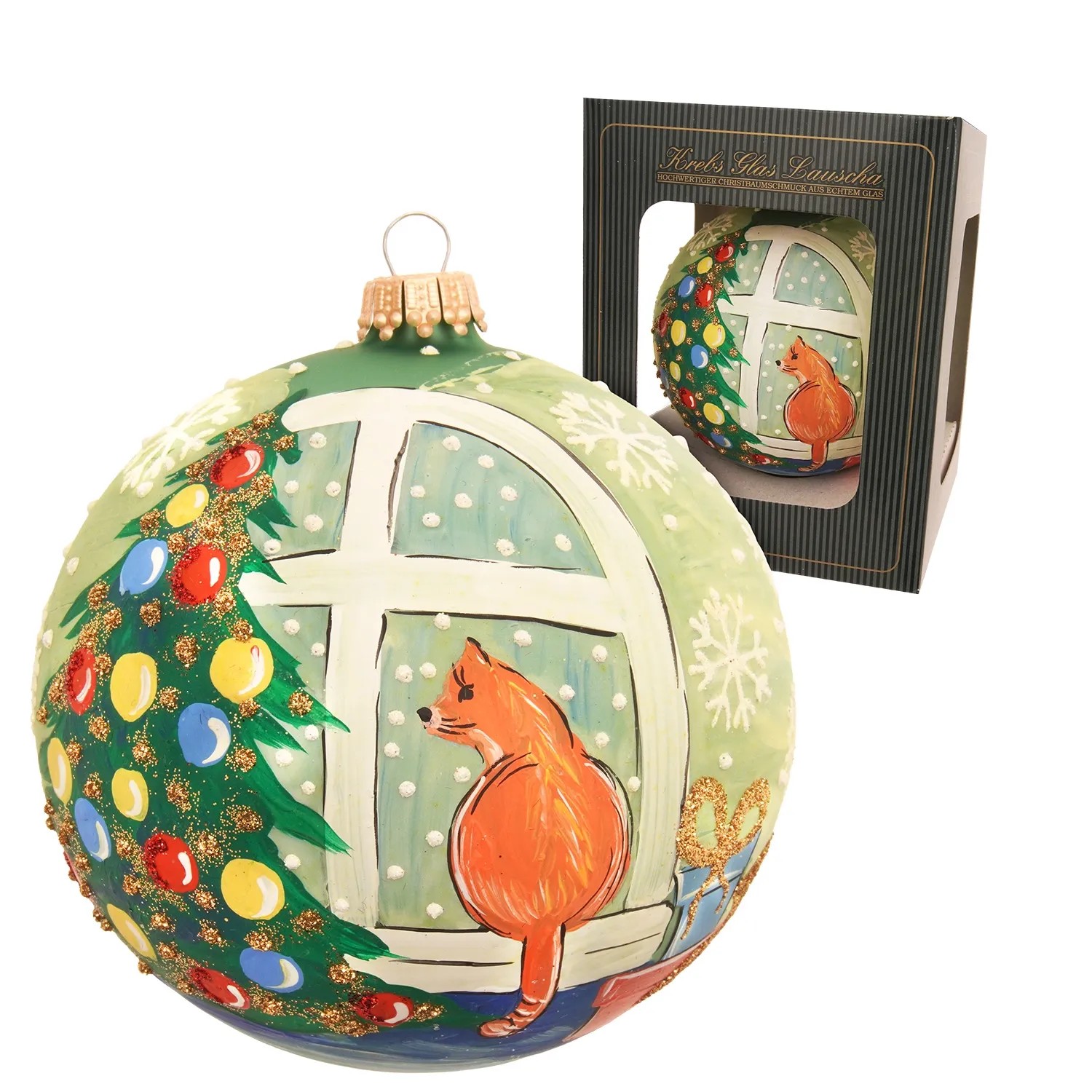 Krebs Glas Lauscha Weihnachtskugel Katze Am Fenster Mehrfarbig 10cm