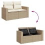 Beige 11-tlg. Garten-Sofagarnitur aus Rattan mit Kissen und Stauraum.