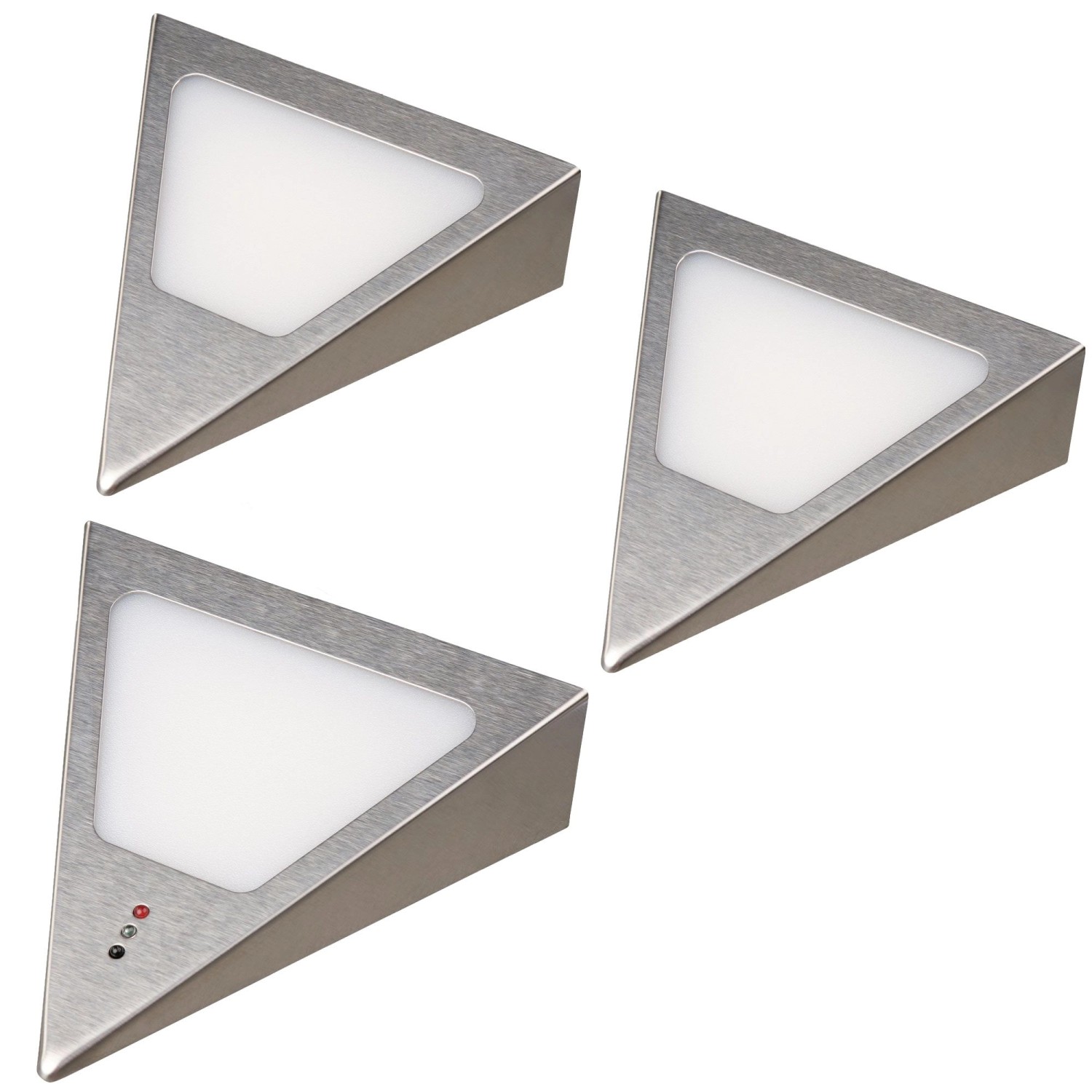 Thumbnail - kalb Dreieck LED Unterbauleuchten Mit Sensor Dimmbar Warmweiß Edelstahl Gebürstet Anschlussfertiges 3er Set