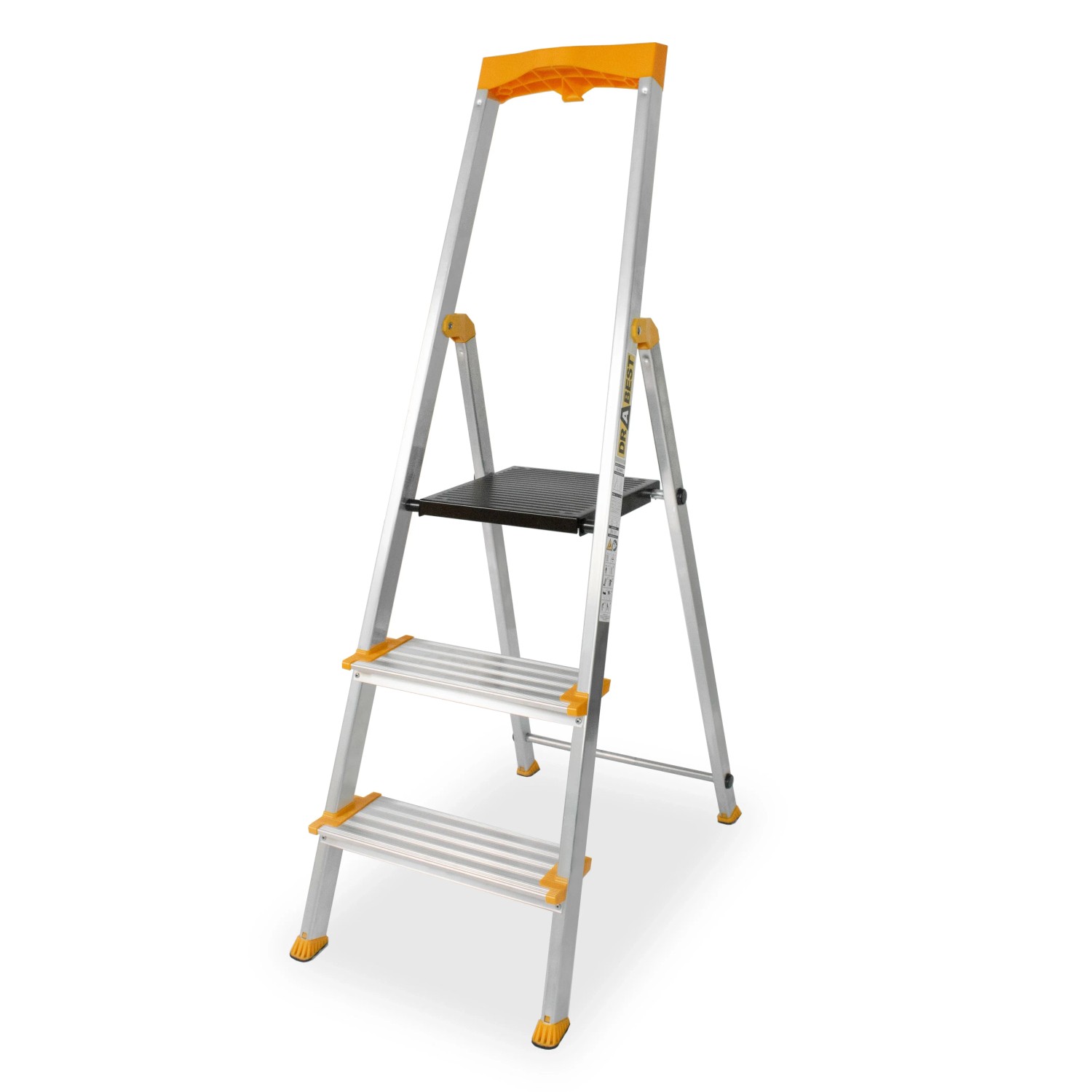 DRABEST Aluminium Haushaltsleiter Mit Ablage 3 Stufen Breitere Stufen