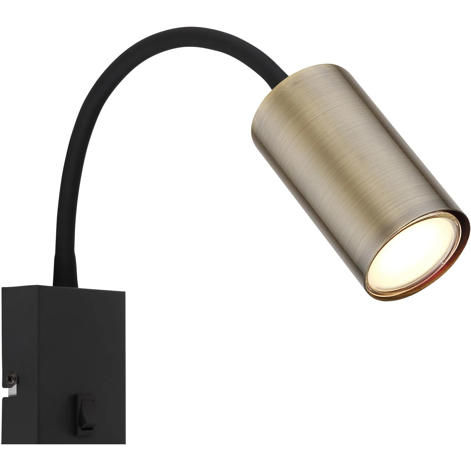 Globo Wandlampe Robby, 1-flammig, schwarz matt/altmessing, flexible Leselampe.