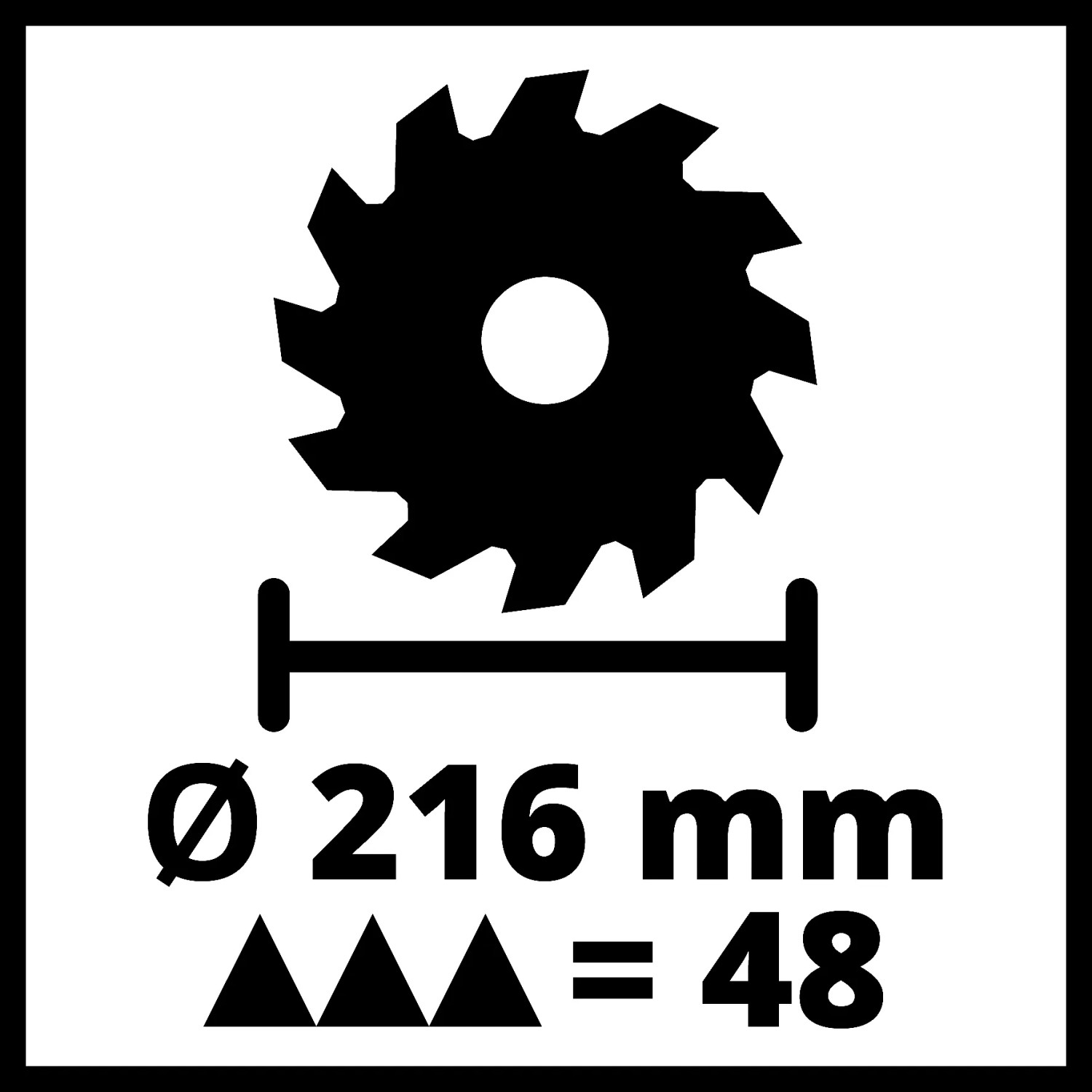 Symbol: Sägeblatt für Einhell Zug-Kapp-Gehrungssäge TC-SM 216, Durchmesser 216 mm, 48 Zähne.