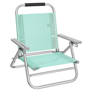 Türkiser Songmics Strandstuhl mit verstellbarer Rückenlehne, ideal für Camping & Strand.