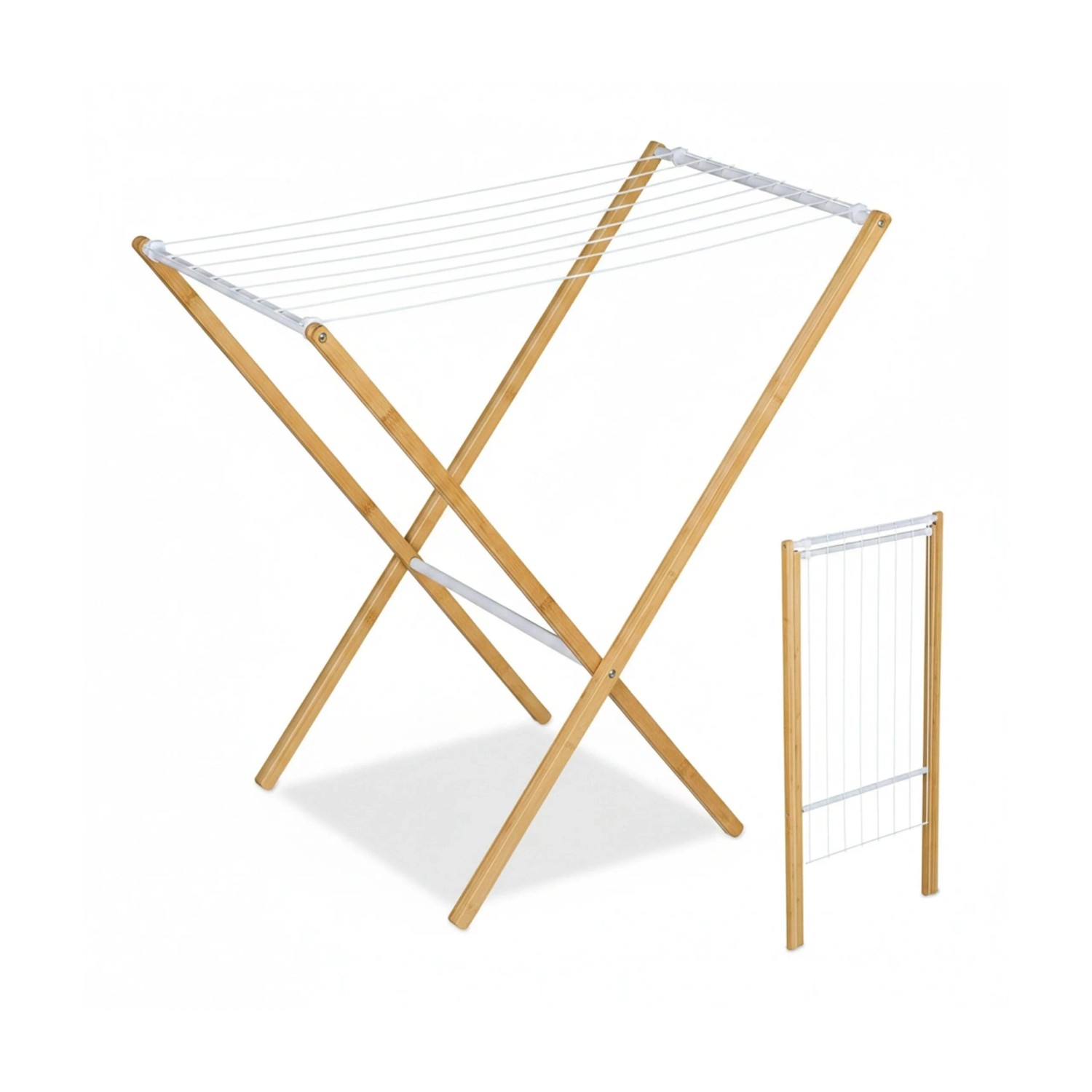Relaxdays Wäscheständer Eisen Bambus Weiß Klappbar 77 cm x 79 cm x 49 cm 1,6 kg