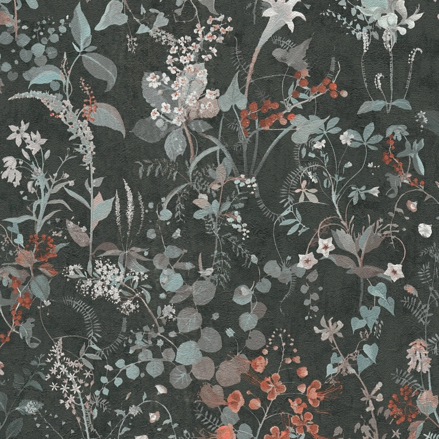 PROFHOME 388254-GU Blumen Tapete Floral Matt Schwarz Grau petrol Rot 0,53 m günstig online kaufen
