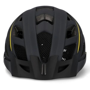 Schwarzer Fischer Fahrradhelm Urban Montis S/M mit gelben Akzenten und Belüftungsöffnungen.