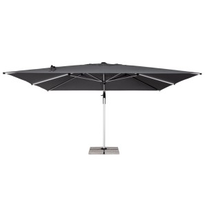 Grauer Ampelschirm Aries mit Aluminiumarm und Windkamin für den Garten.