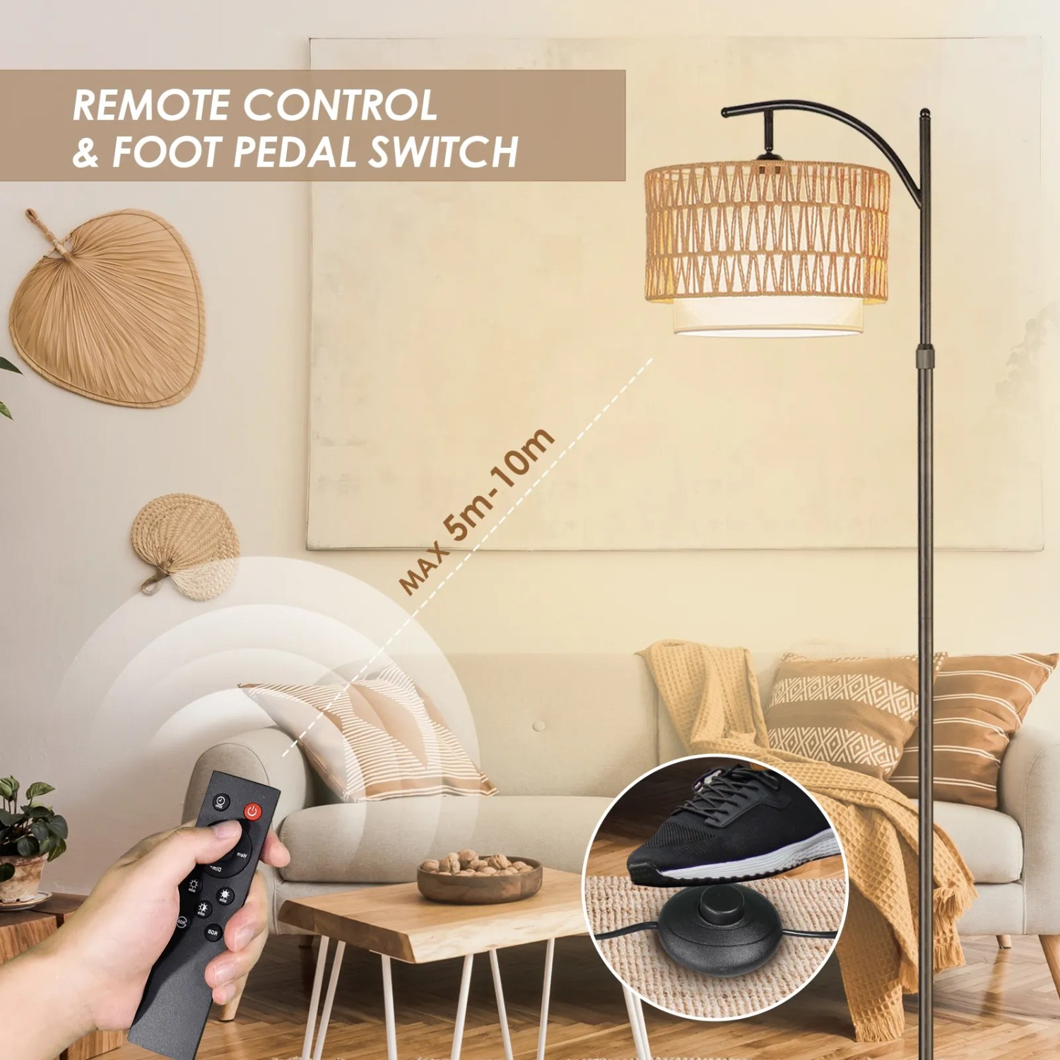 CCLIFE Stehlampe Bogenlampe LED E27 60W Höhenverstellbar 160cm-175cm Beige_5