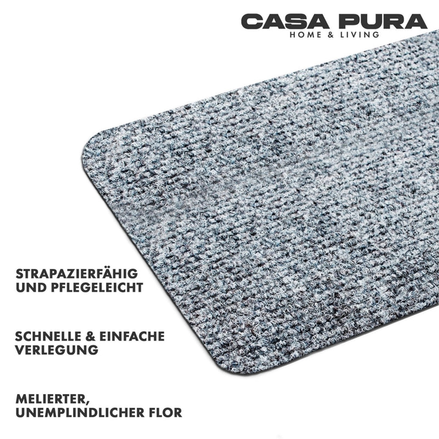 Graue, selbstklebende Karat Stufenmatte Leipzig, rechteckig, ohne Lippe, 21x65 cm. Treppenschutz für mehr Sicherheit.