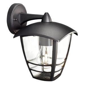 Schwarze Außenwandleuchte Paris im Laternen-Design aus Aluminium mit Glaseinsätzen.