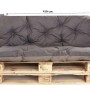 Anthrazitfarbenes Palettenkissen-Set (Sitz- & Rückenkissen) 120x60x50cm auf Holzpaletten für Gartenmöbel.