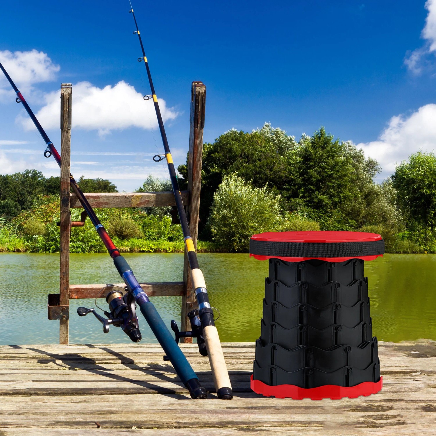Relaxdays Teleskophocker Kunststoff Schwarz Rot Höhenverstellbar 44,5 cm x 25 cm 0,9 kg_2